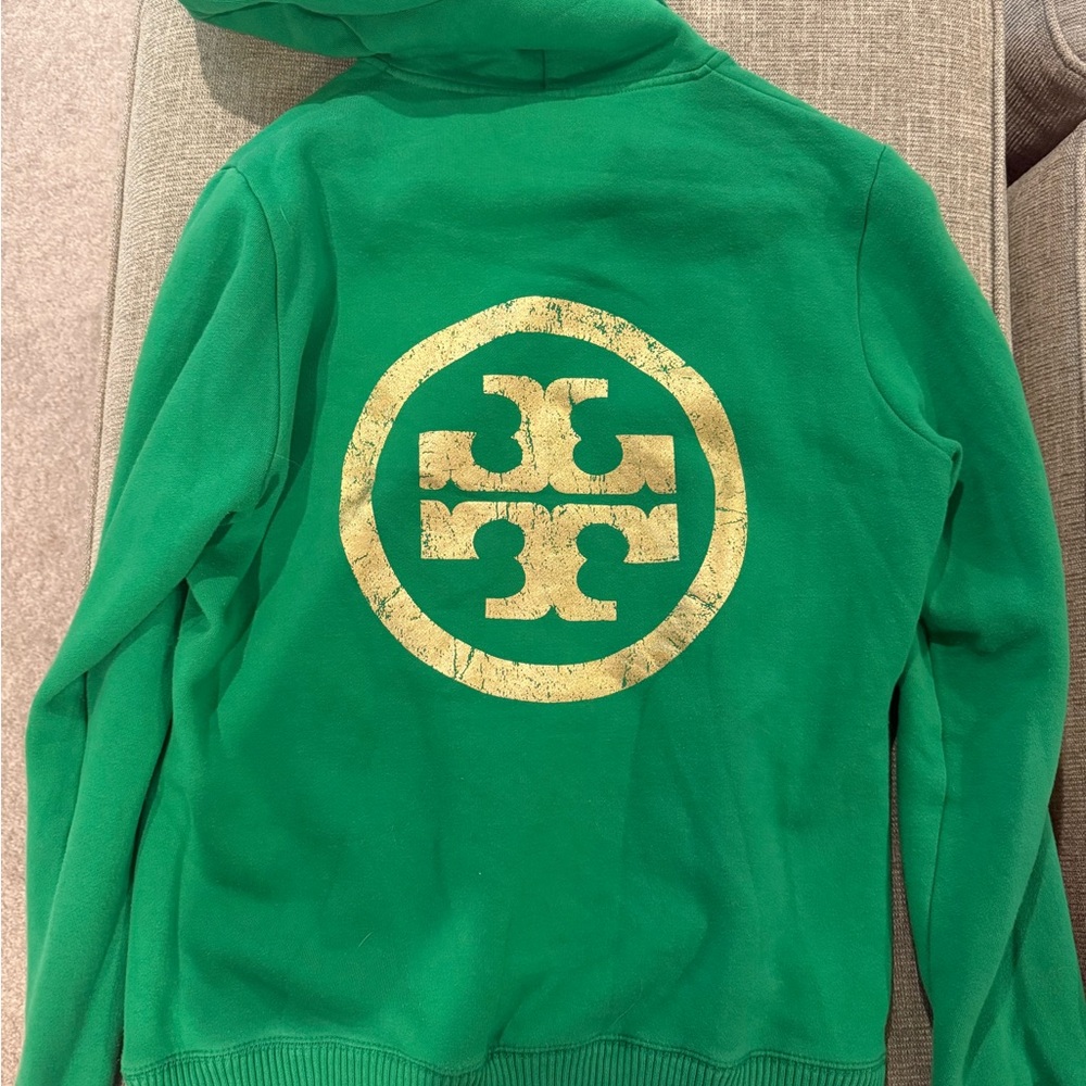 Rare! Tory Burch Green Hoodie with Gold Logo